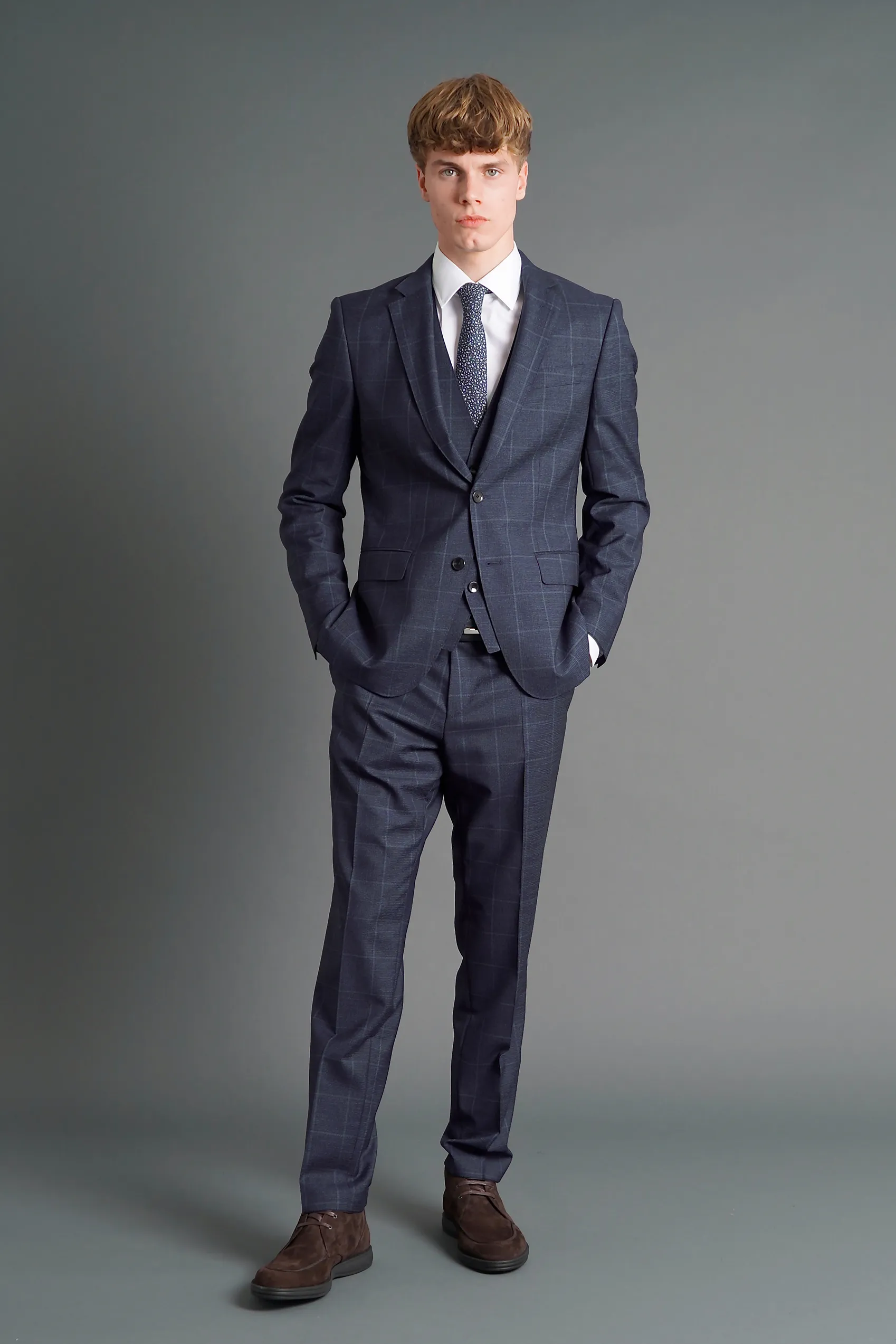 BOSS Virgin Wool Slim Fit Checked Suit   