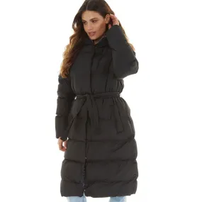 Brave Soul Damen Vine Maxi Steppmantel Schwarz