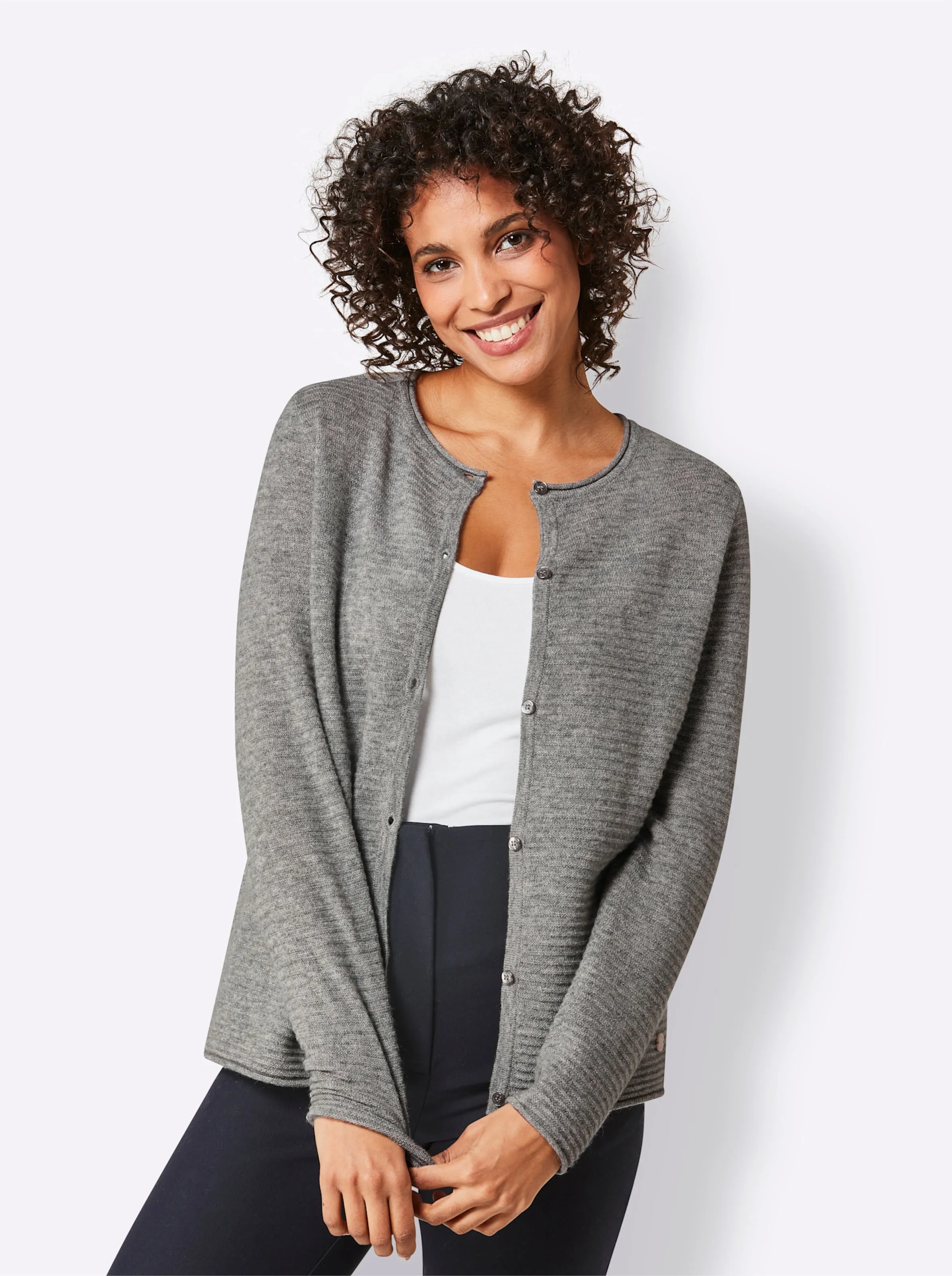 CREATION L PREMIUM Kaschmir-Strickjacke in grau