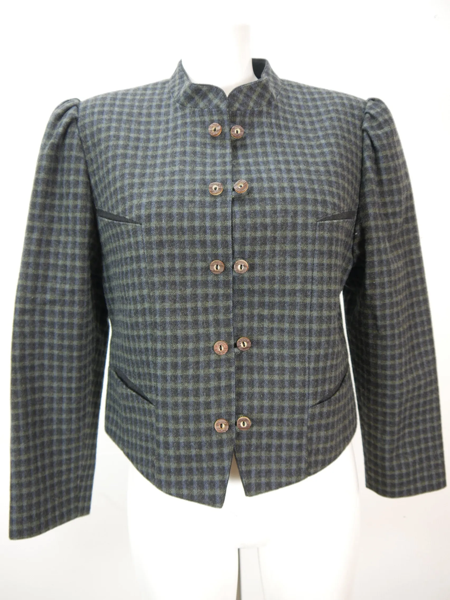 Distler Original Loden schwarz grün kariert fesche Trachtenjacke Jacke Gr.40