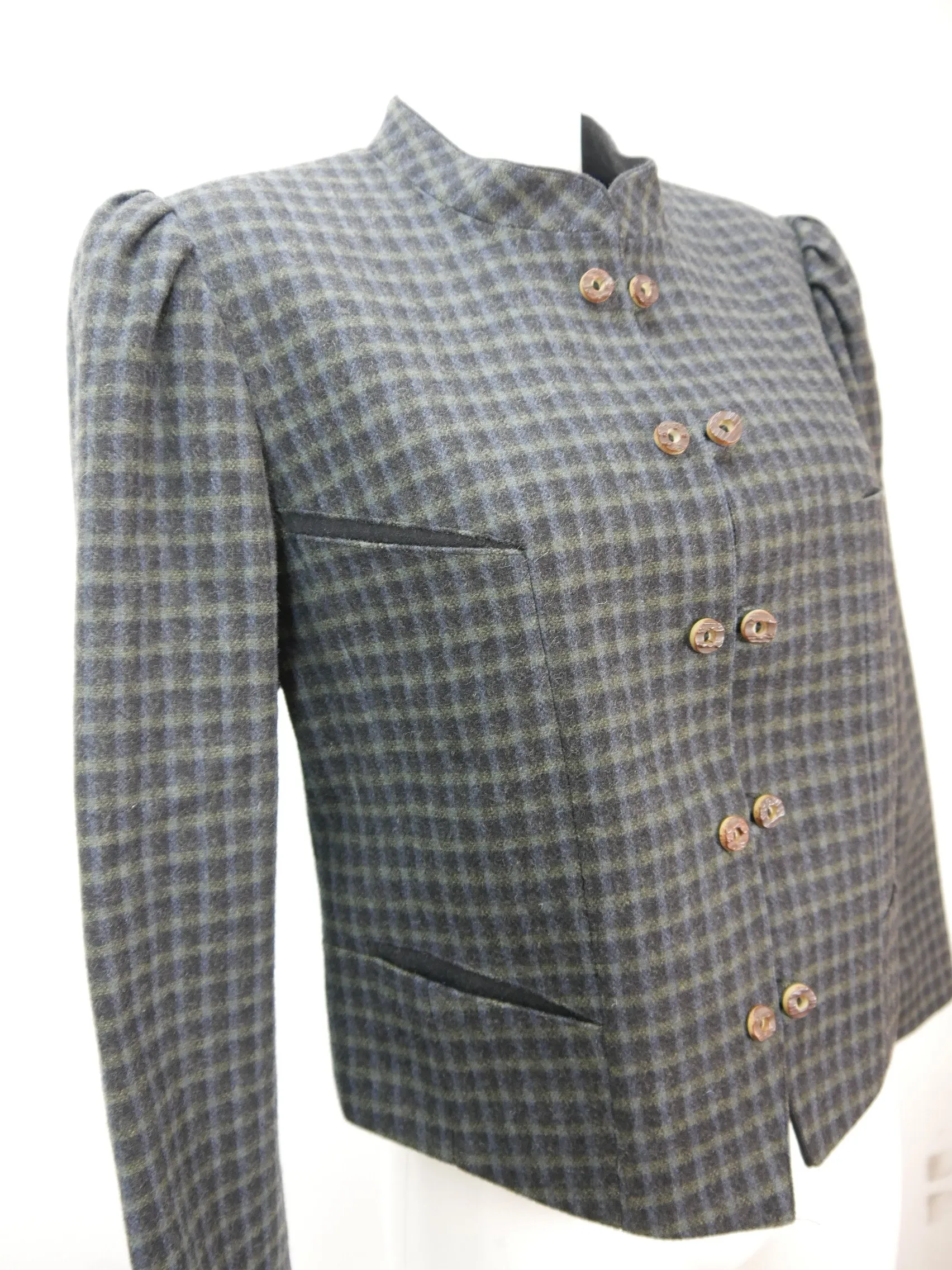 Distler Original Loden schwarz grün kariert fesche Trachtenjacke Jacke Gr.40