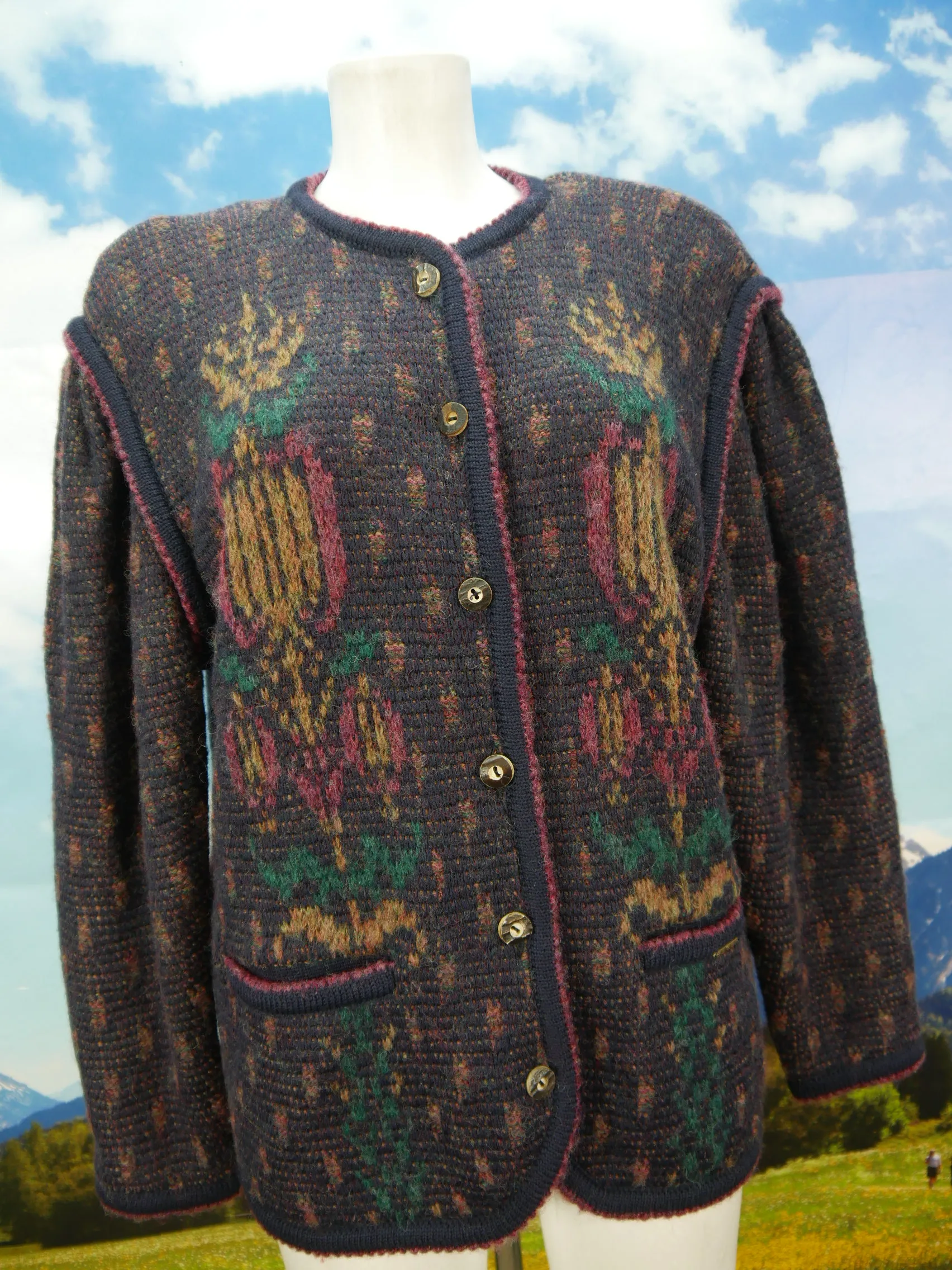 Geiger neuwertig Strickjacke mit Mohair lila Puffärmel Trachtenjacke Jacke Gr.40