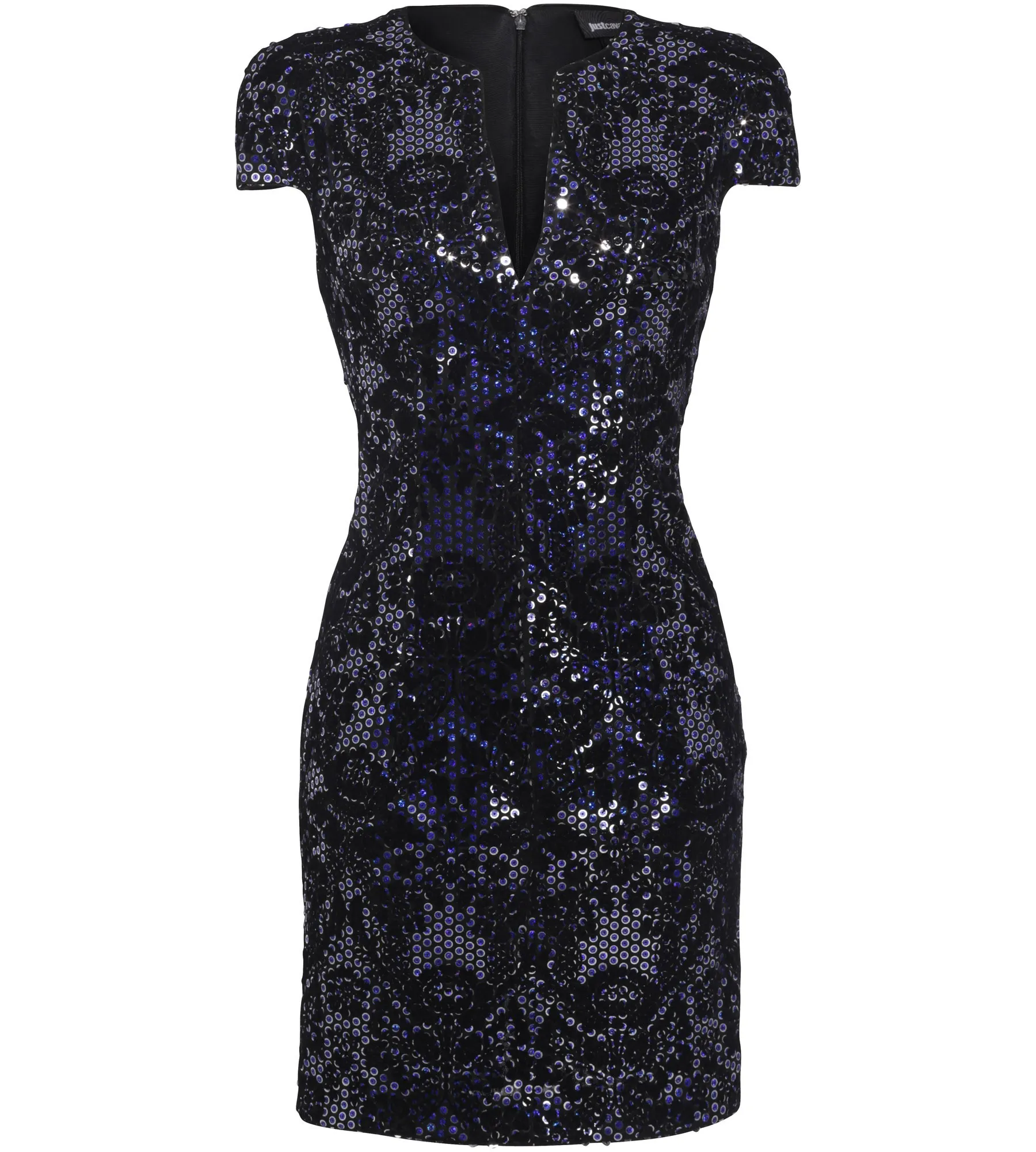 Gemustertes Cocktailkleid mit Pailletten in Blau