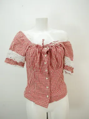 Gr.32 Trachtenbluse rot/weiß Bluse für Dirndl Spieth & Wensky Spitze TB9319