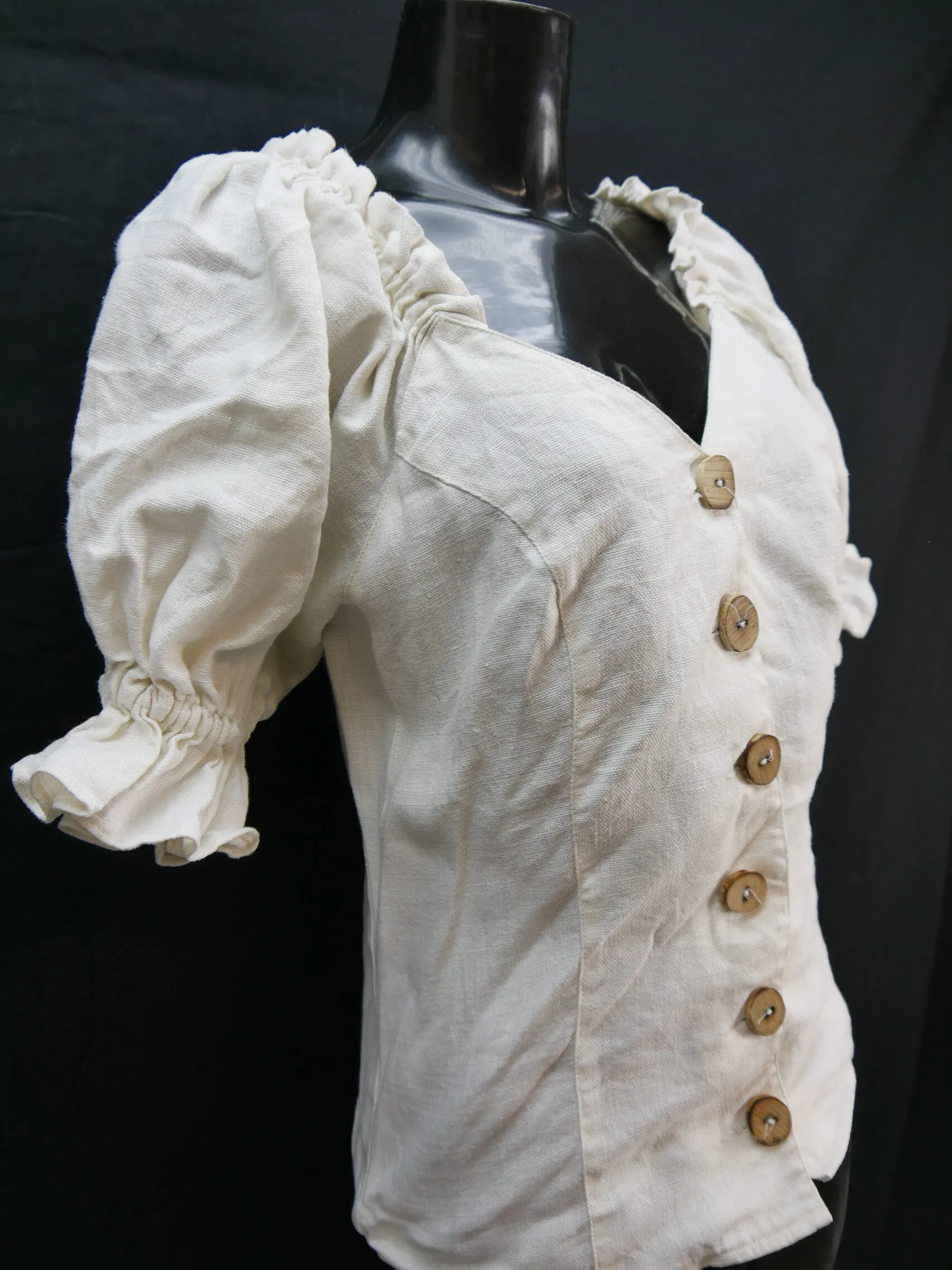 Gr.40 Trachtenbluse creme Bluse für Dirndl Apart Country Leinen Rüschen TB9341
