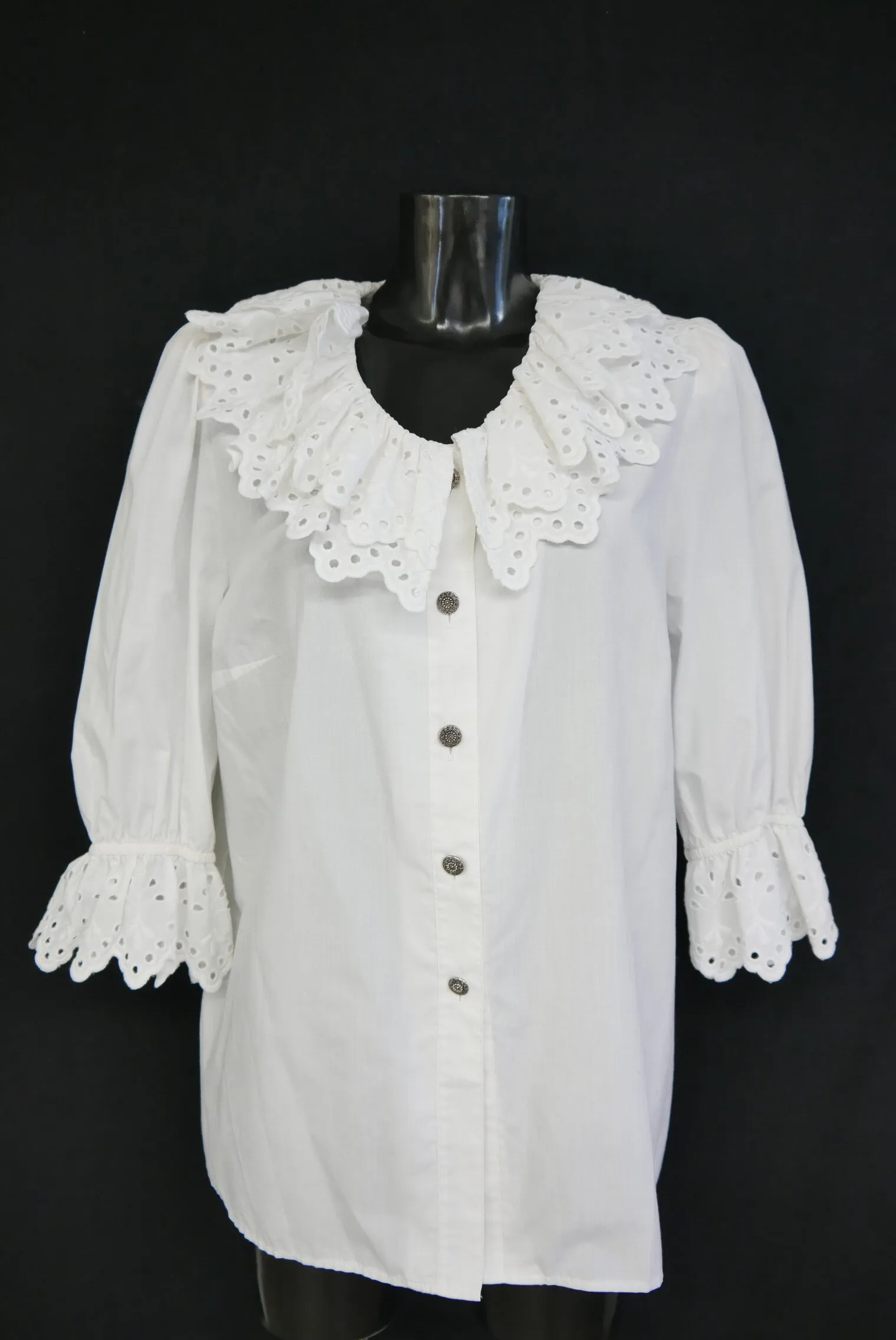 Gr.44 Trachtenbluse weiß Bluse für Dirndl mit Spitze Stickerei Rüschen TB9799