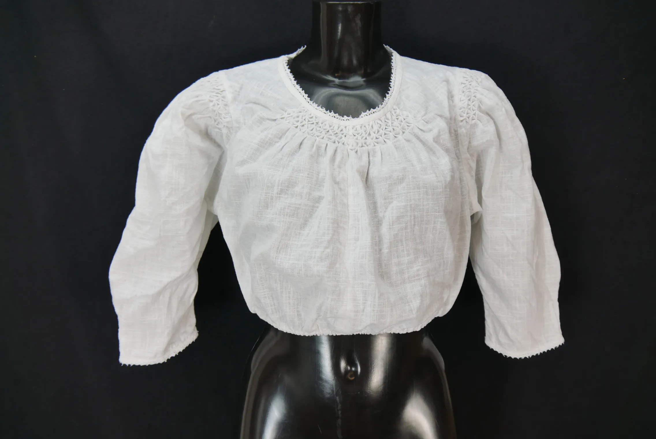 Gr.48 Dirndlbluse weiß Bluse für Dirndl Baumwolle mit Spitze B10605