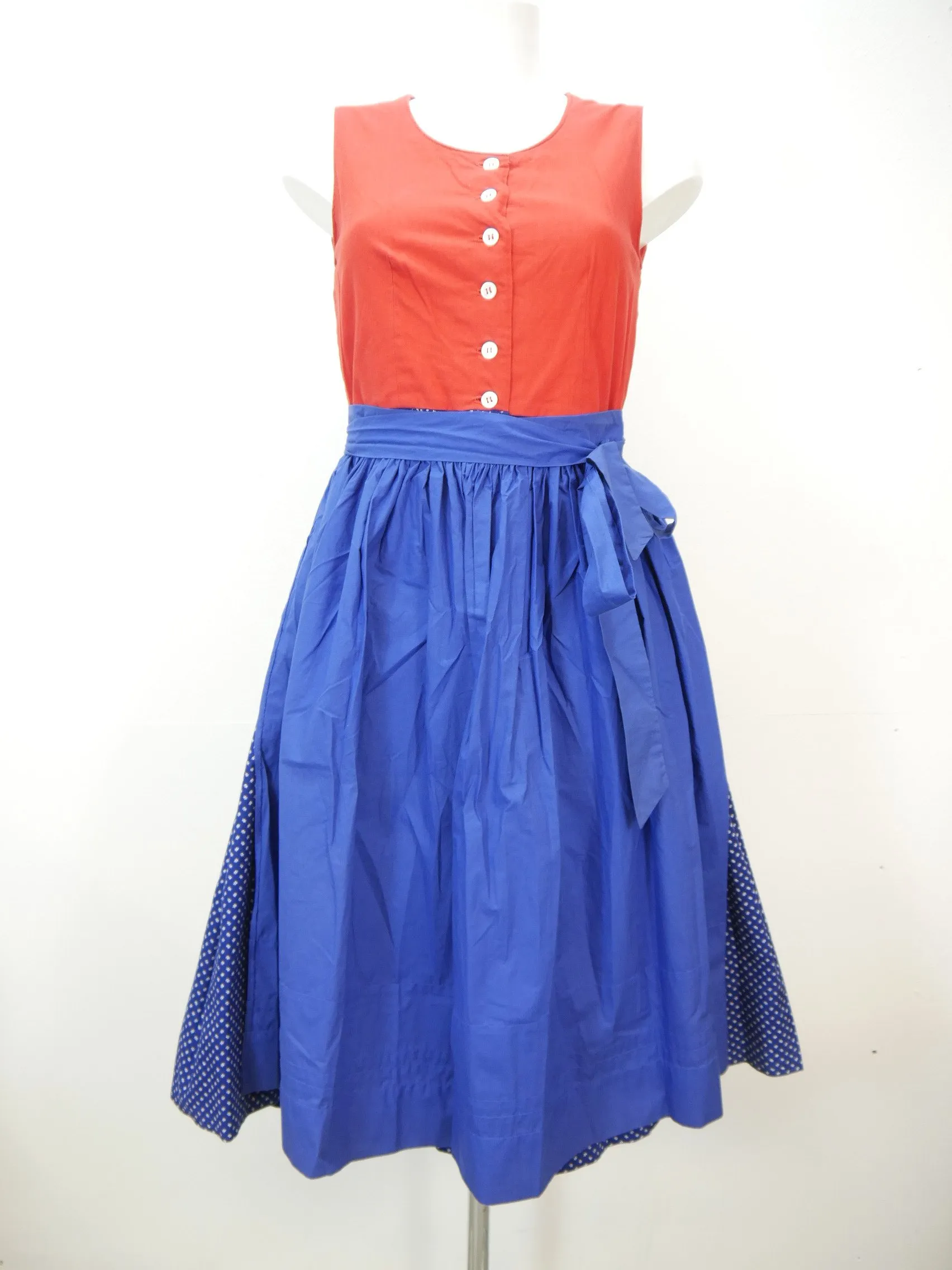 Handarbeit rot blau herrlich 60er Jahre fesches Vintage Dirndl mit Schürze Gr.40