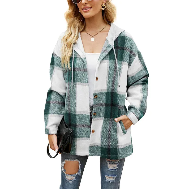 Heidi-Mode | Damen Kapuzenkarierten Mantel