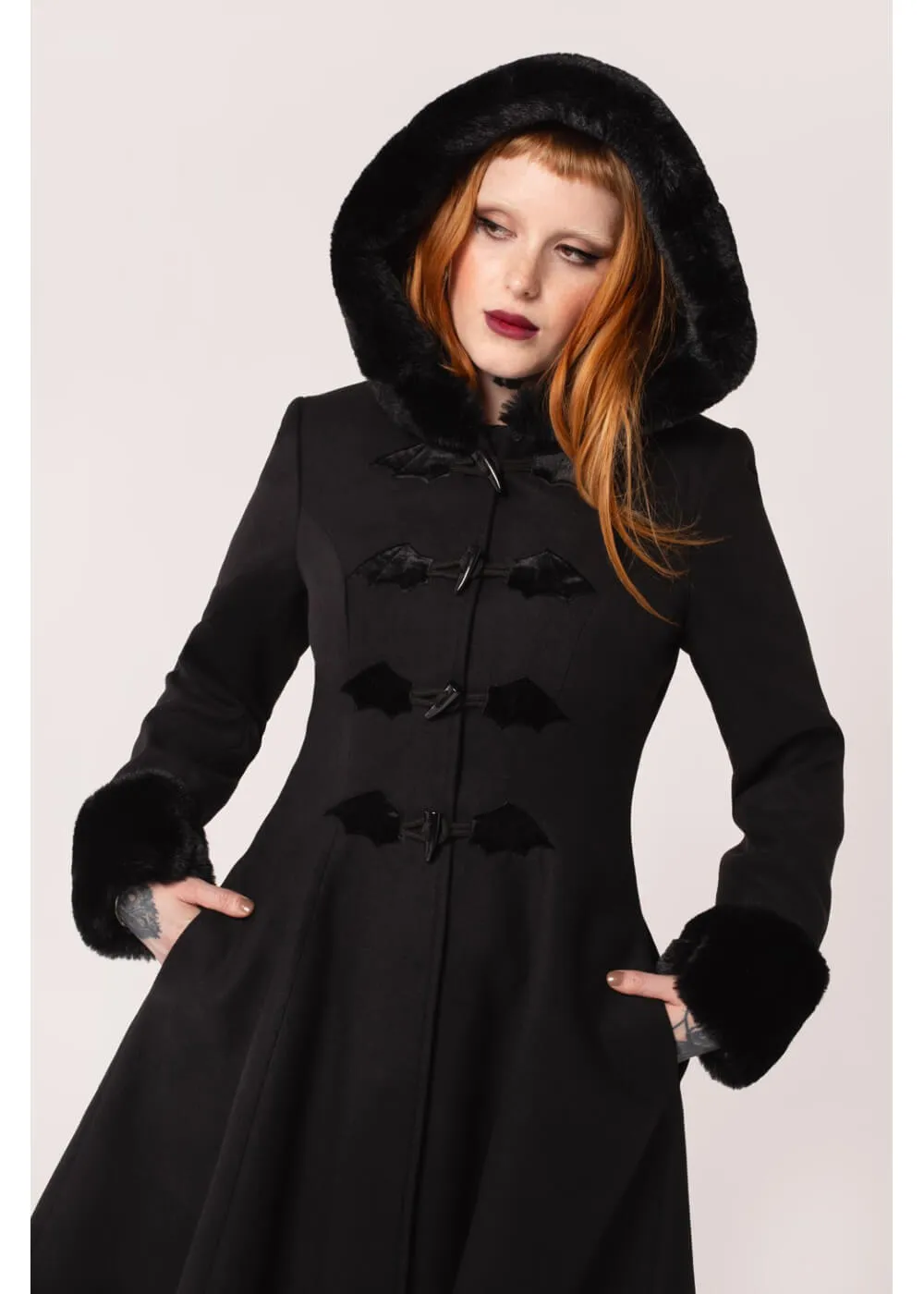 Hell Bunny Batilda Bat Duffel Mantel Schwarz