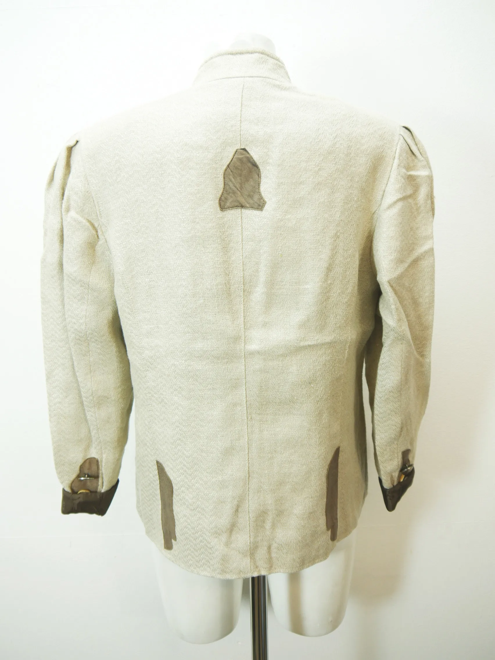 Julius Lang beige mit Leder Hirschhornknöpfen Damen Leinen Trachtenjacke Gr.38