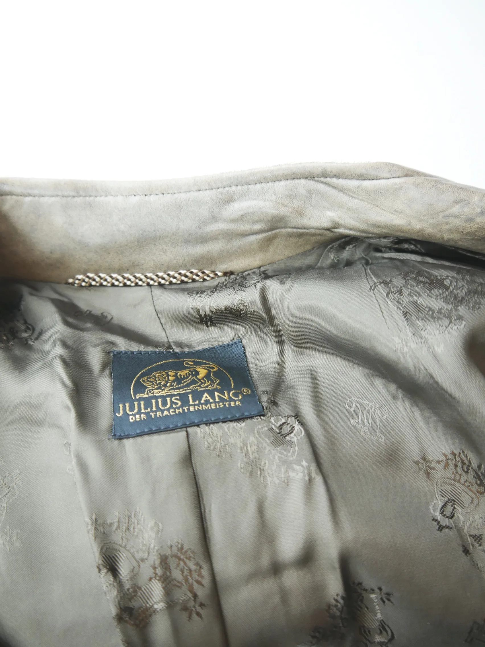 Julius Lang beige mit Leder Hirschhornknöpfen Damen Leinen Trachtenjacke Gr.38
