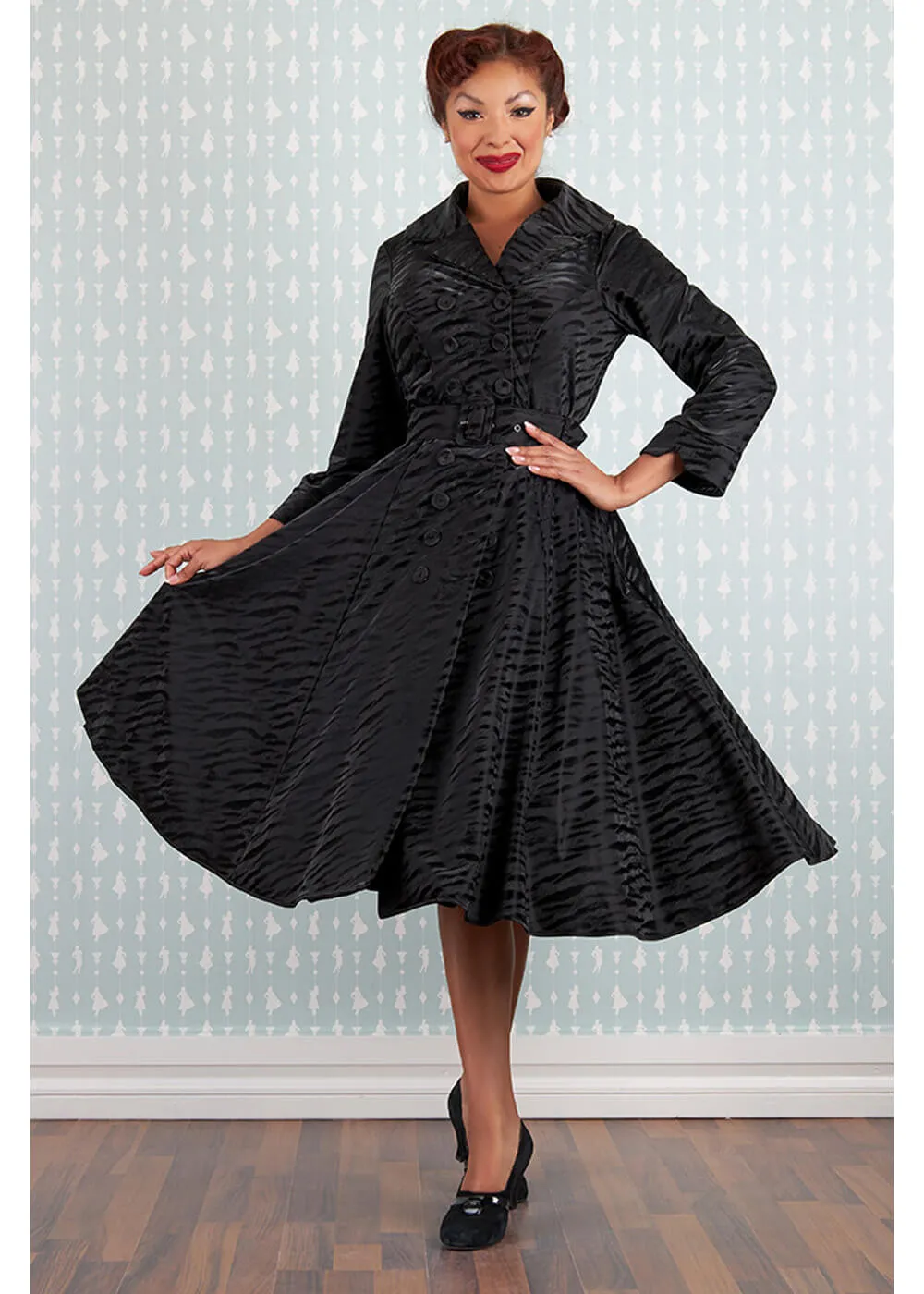 Miss Candyfloss Magena Lou Tiger 50's Swing Mantel Kleid Schwarz