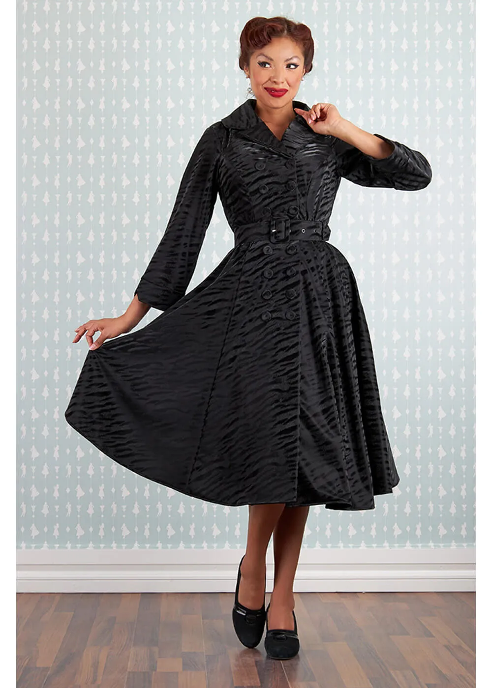 Miss Candyfloss Magena Lou Tiger 50's Swing Mantel Kleid Schwarz