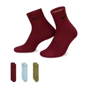 Nike Everyday Plus Cushioned Ankle Quarter Socken 3 Paar SX6890-928 - dunkelrot-hellblau-grün