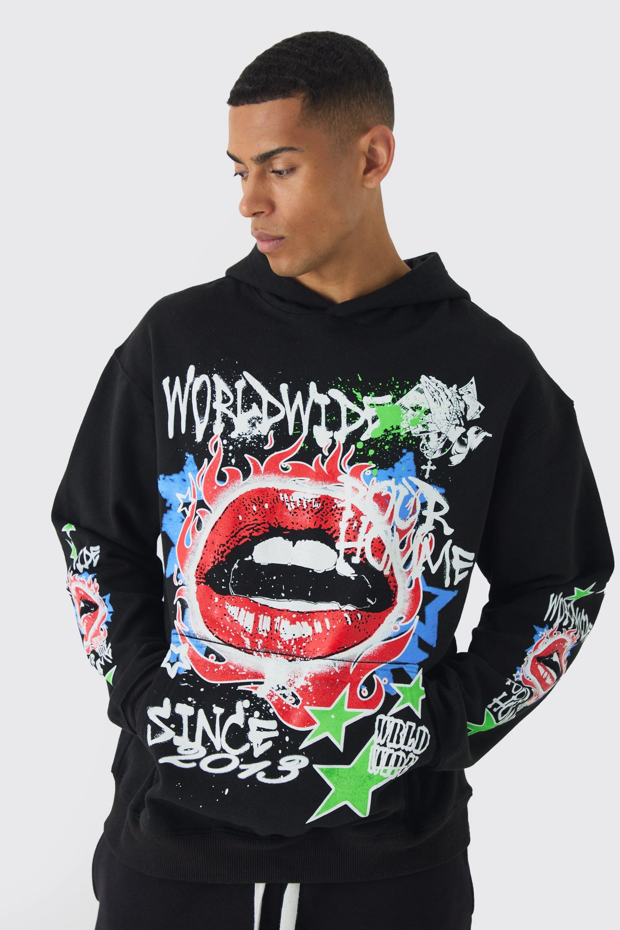 Oversize Hoodie mit Graffiti-Print