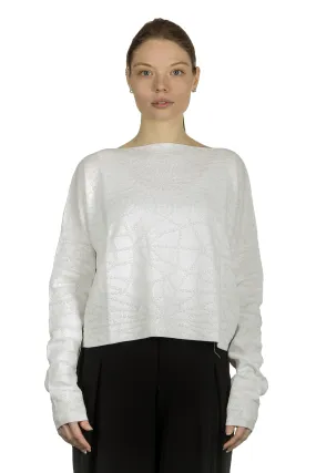 Sarah Pacini Damen Cropped Pullover mit geometrischem Muster weiß