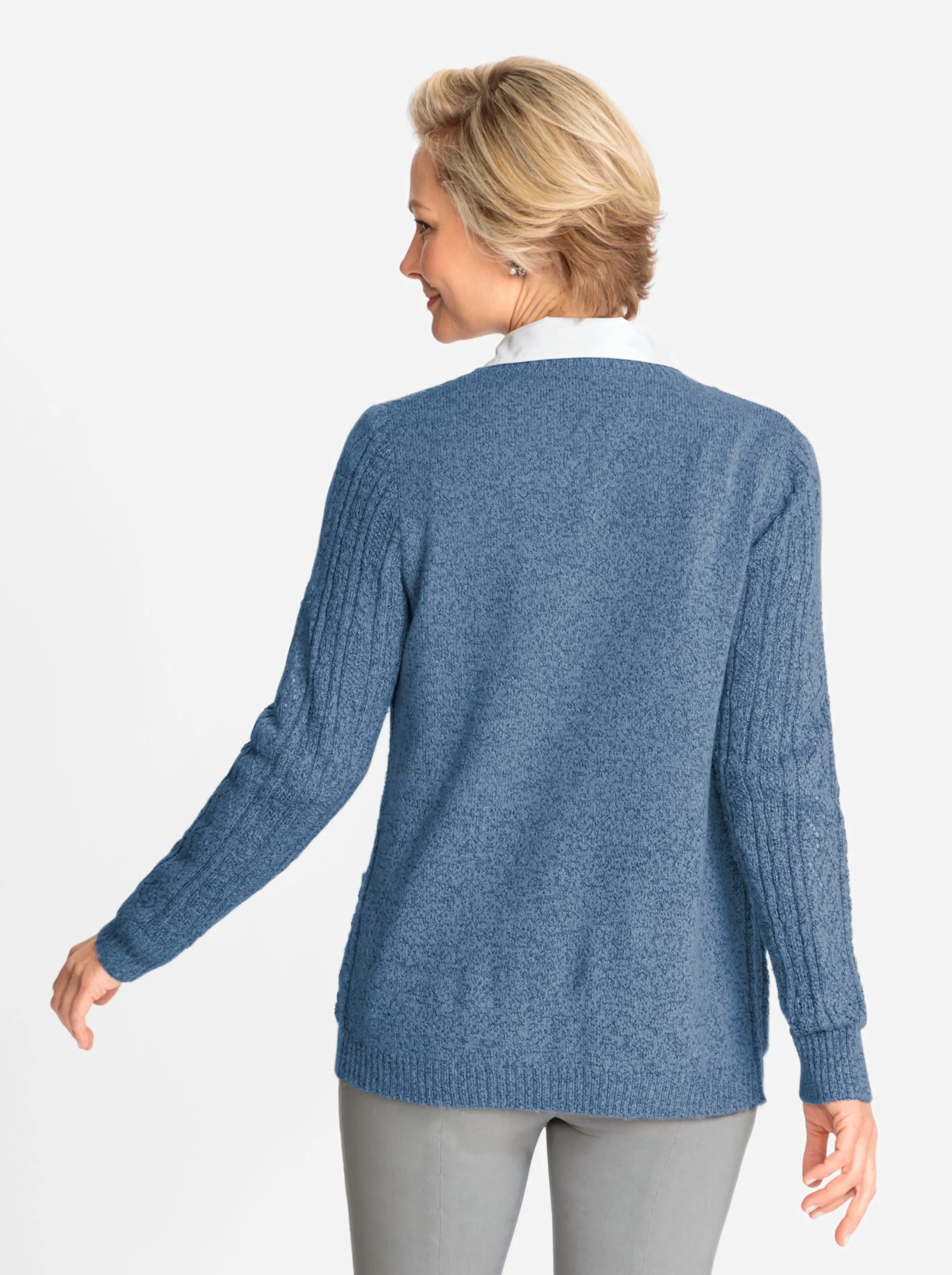 Strickjacke in mittelblau-meliert