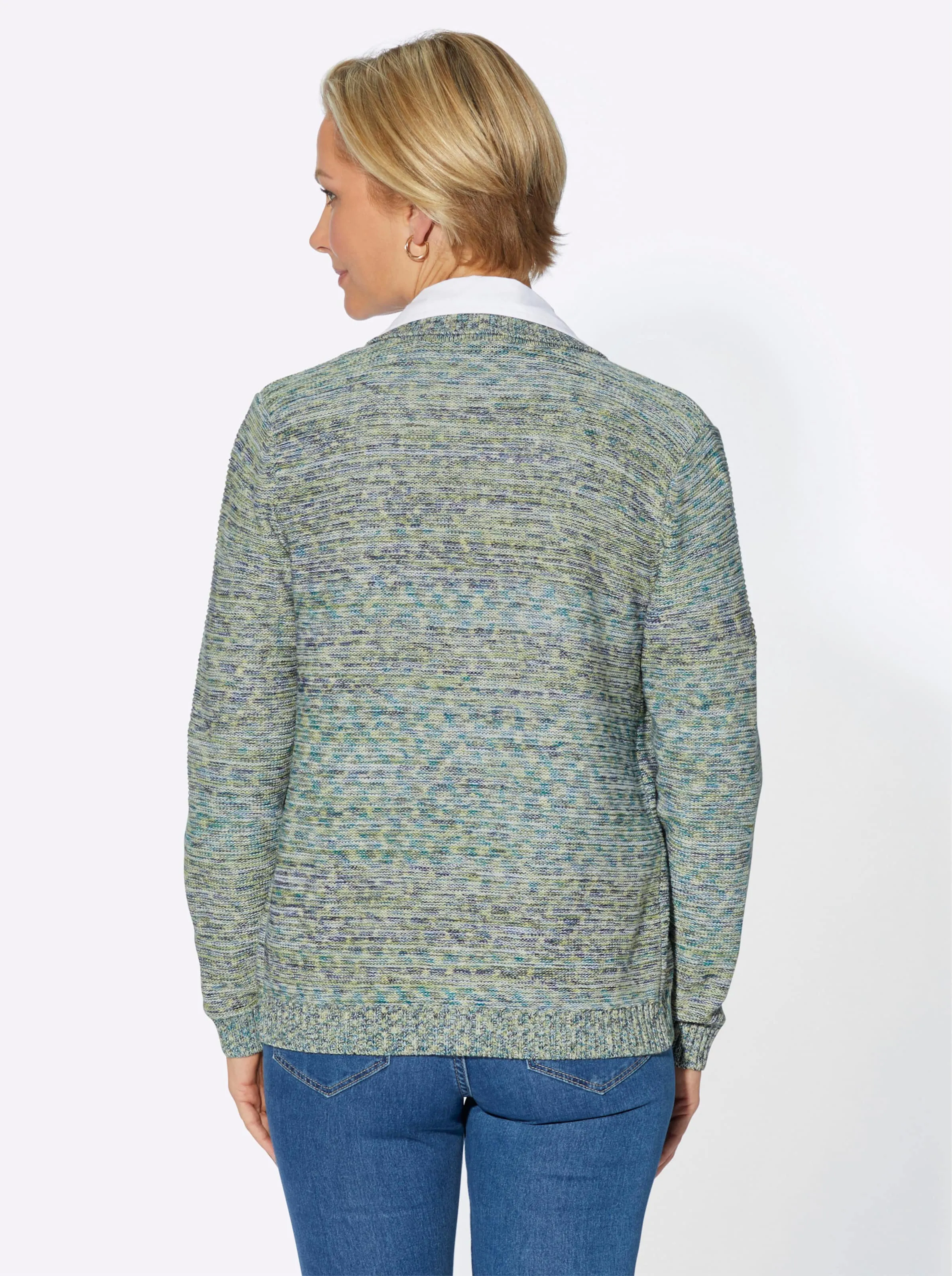 Strickjacke in pistazie-jeansblau-meliert