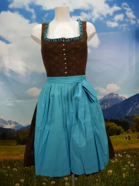 Vintage Balkonett Dirndl braun Feinmuster Borte Trachtenkleid und Schürze Gr.34