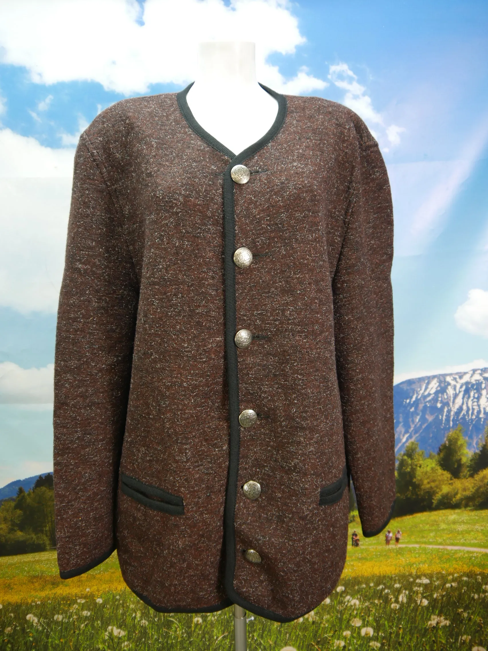 Wesenjak Tirol Schurwolle Walker braun meliert fesche Trachtenjacke Jacke Gr.58