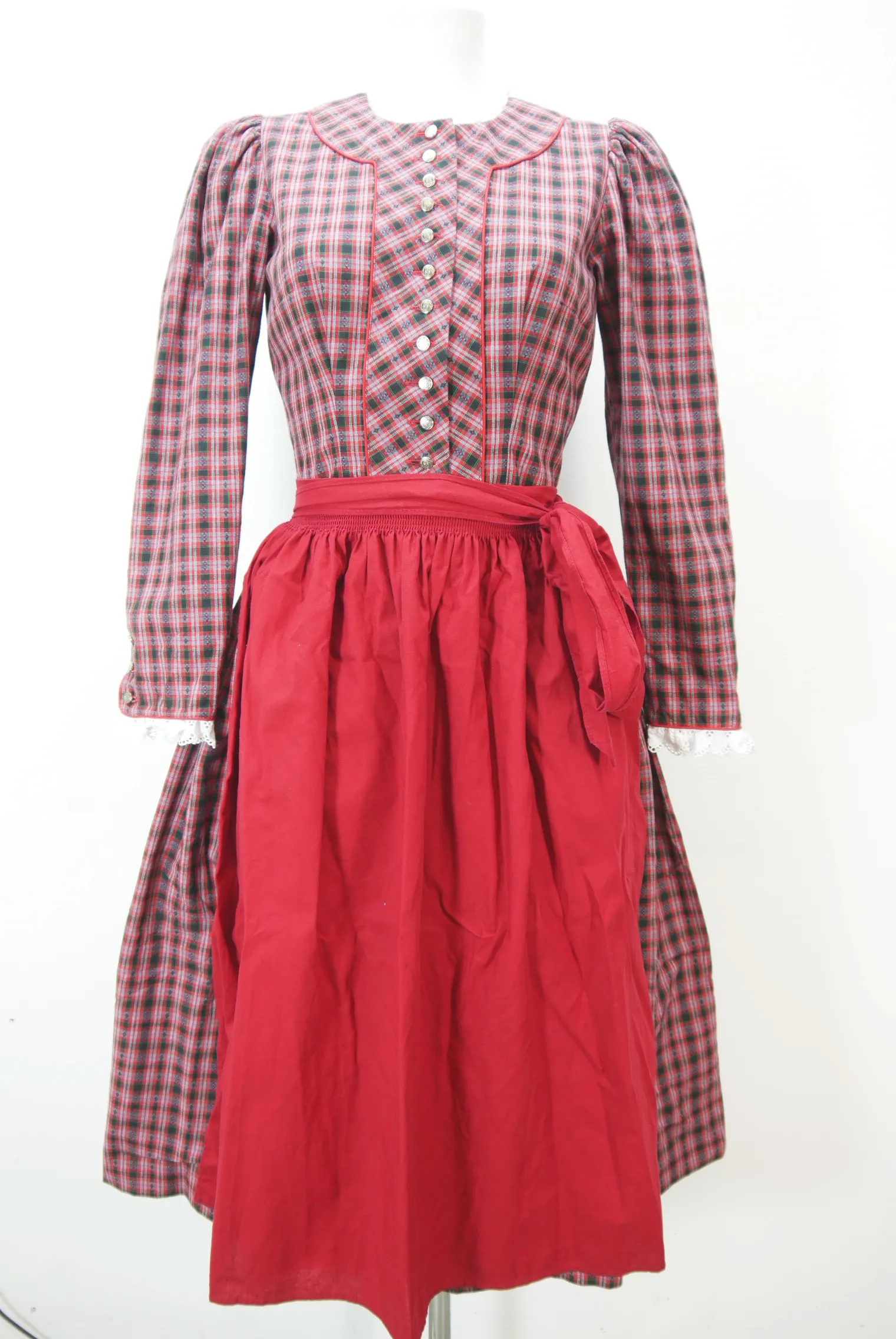 Winterdirndl rot Baumwolle mit Puffärmel sagenhaftes Dirndl mit Schürze Gr.38