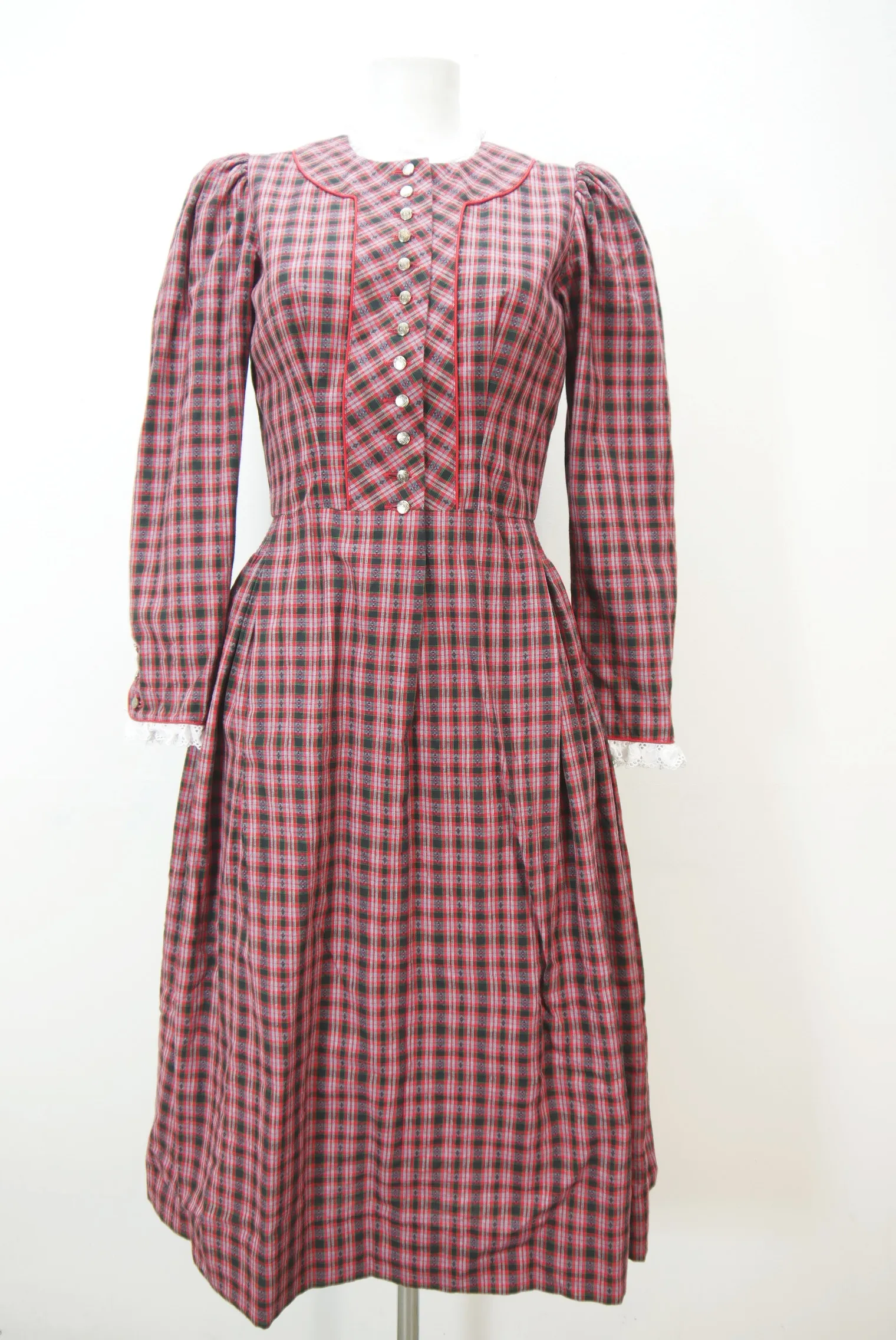 Winterdirndl rot Baumwolle mit Puffärmel sagenhaftes Dirndl mit Schürze Gr.38